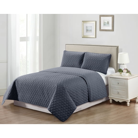 Harper Lane Bodie Tile Stitch 3-piece Quilt Set Charcoal Full/Queen