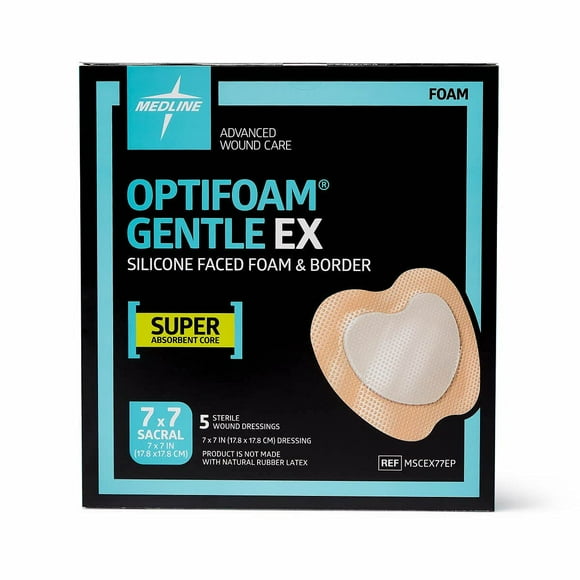 Medline Optifoam Doux EX Vinaigrette Adhésive en Mousse Bordée, 7 Pouces x 7 Pouces Sacral (Lot de 5)