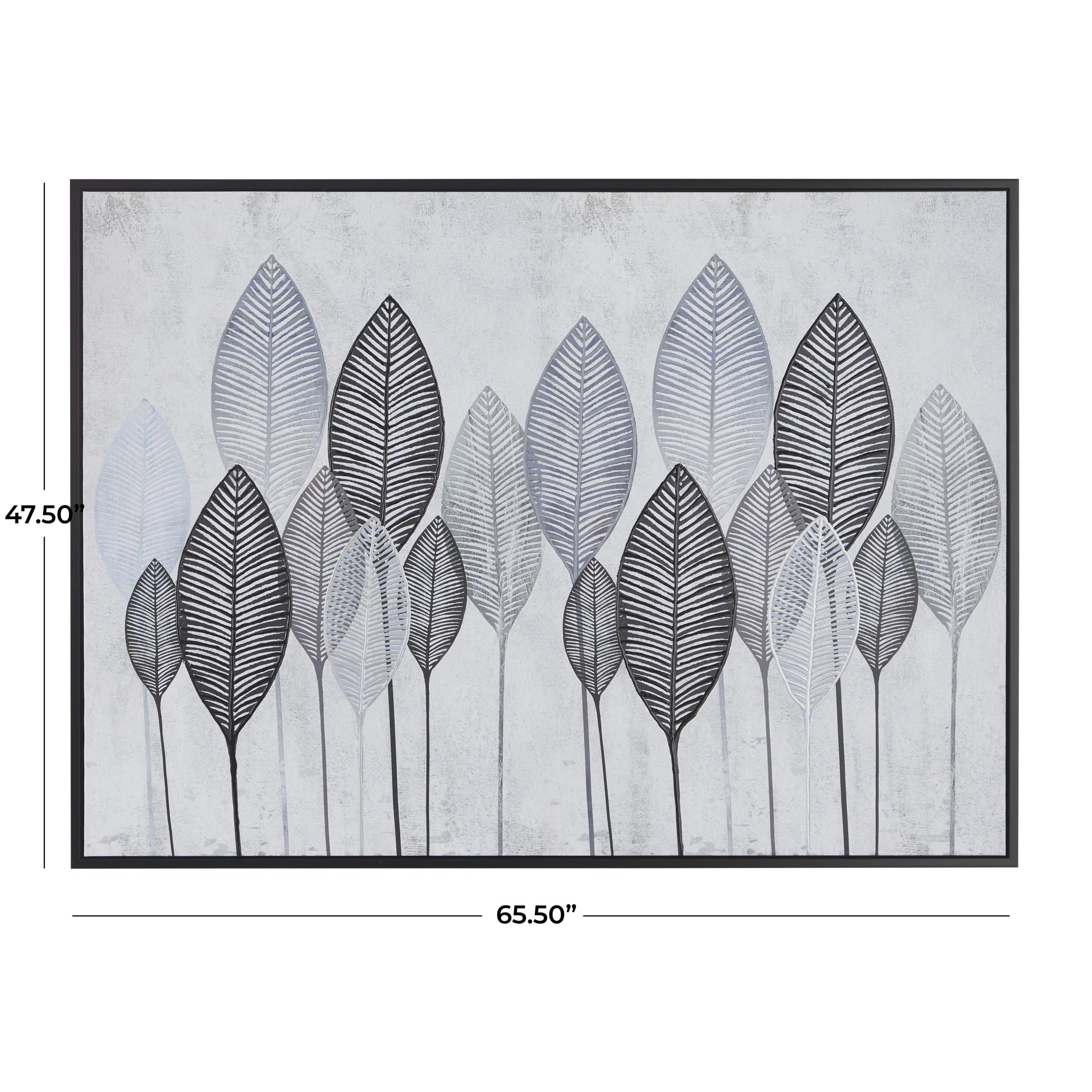 66" x 48" Leaf Framed Wall Art with Black Frame, by DecMode
