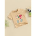 thumbnail image 6 of Toddler Girls T-Shirts Fuzzy Letter Embroidered Sister Matching Crew Neck Short Sleeve Shirts Summer Casual Fashion Kids Tops, 6 of 9