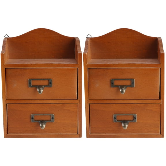 SKISUNO Brown Wooden Organizer for Desktop 2Pcs 9.7x7in