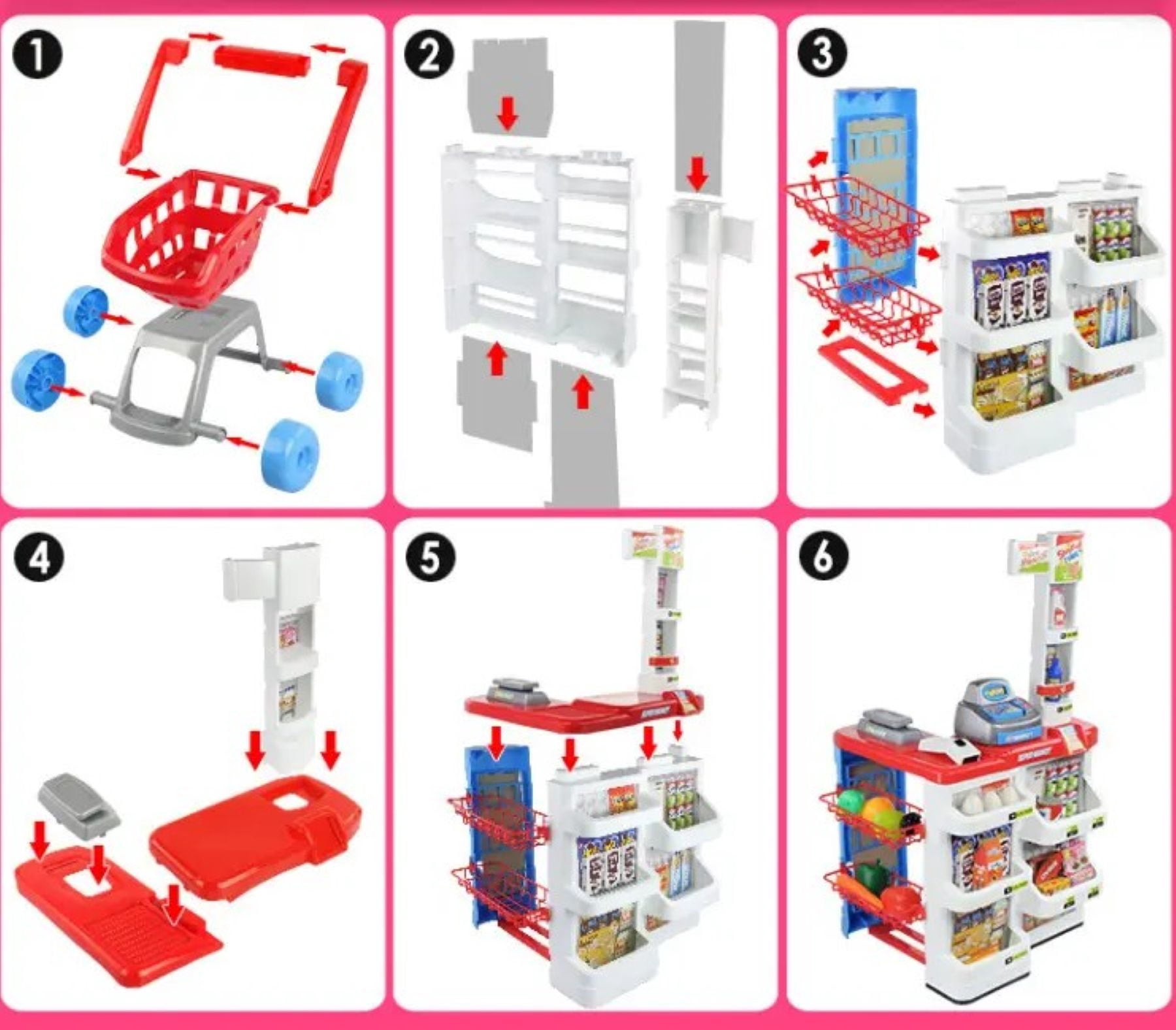 Mundo Toys Kids Supermarket Playset with Shopping Cart, Light & Sound Scanner, 24 Accessories