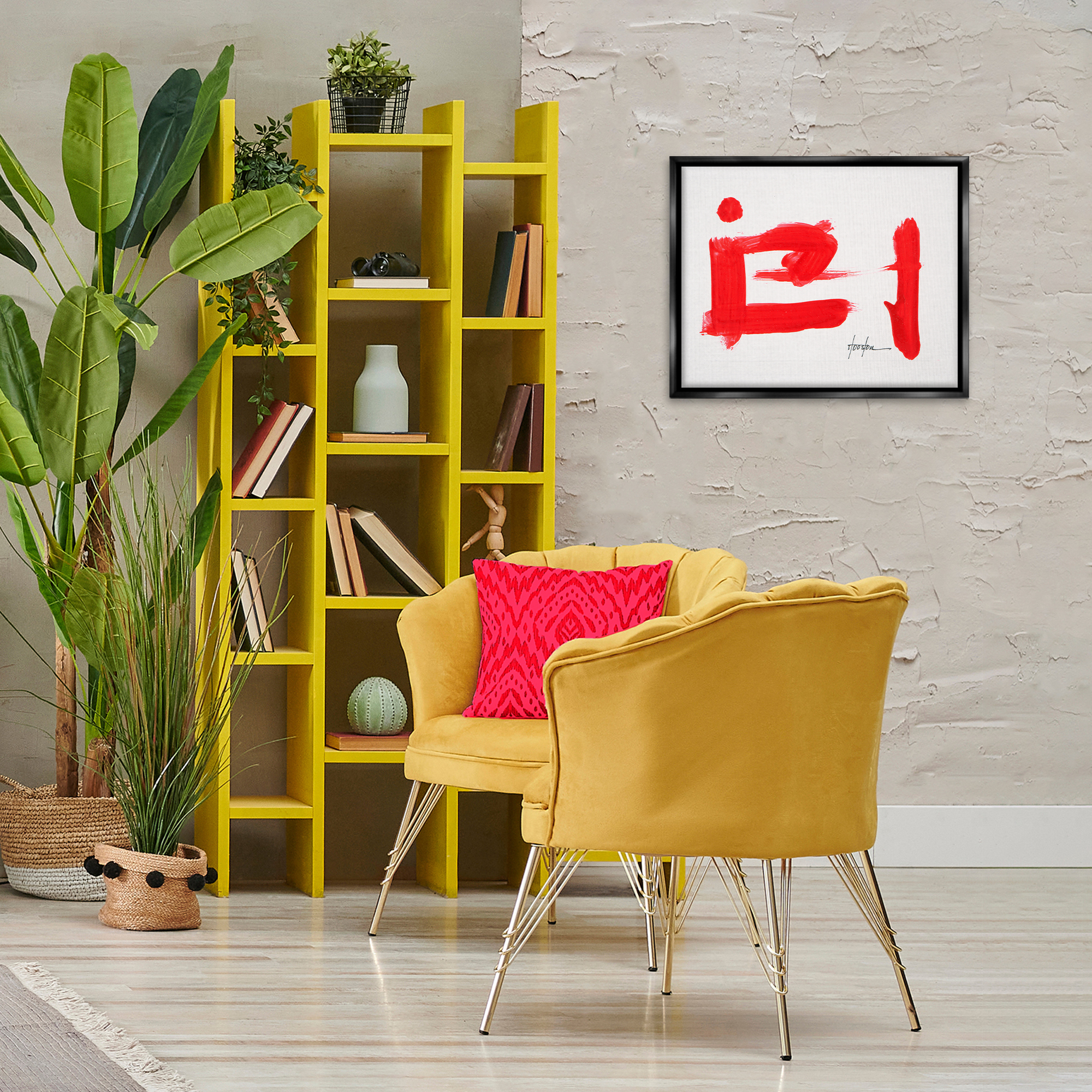 Stupell Industries Abstract Red Symbol Text & Numbers Painting Black Floater Framed Canvas Art Print Wall Art, 21 x 17