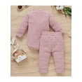 thumbnail image 3 of KOMOO 2Piece Newborn Baby Ribbed Knitted Outfits Long Sleeve Romper Long Pants Fall Winter Outfits, 3 of 9