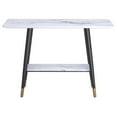 thumbnail image 3 of Modern MDF and Metal 2-tier Console Table - White Faux Marble and Black, 3 of 7