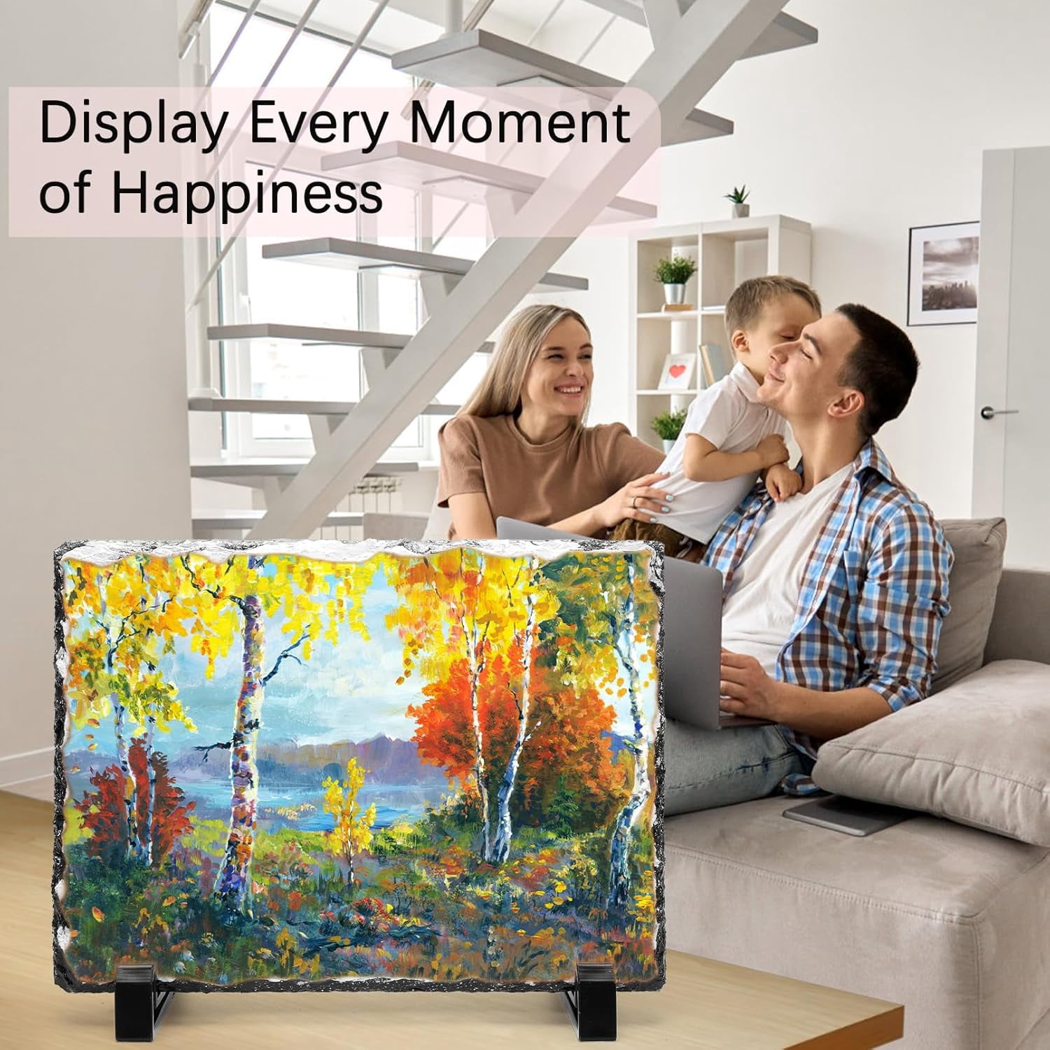 6 Pcs Sublimation Blank Slate, 7.5 x 5.5 in Heat Transfer Rock Photo Plaque with Display Stand,Sublimation Slate Blanks Custom Stone Slate Picture Frame for Desktop Souveni Decoration