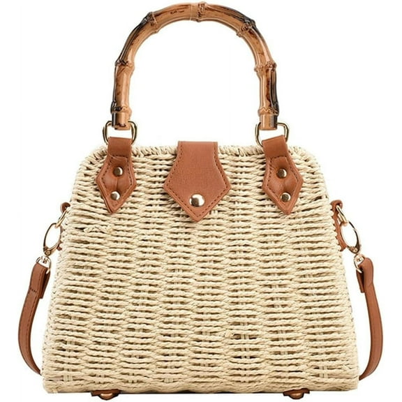 Summer Straw Bag for Women Beach Rattan Top-Handle Purse Straw Crossbody Clutch Bags Handwoven Tote Handbag 2024