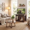 thumbnail image 2 of ELLEGNT Sliding Barn Door Dog Crate – Heavy Duty Metal Frame Wooden Kennel, 31.5" Decorative End Table for Small & Medium Dogs, Rustic Brown, 2 of 9