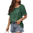 thumbnail image 4 of HUBERY Women Square Neck Ruffled Backless Puff Short Sleeve Solid Color Top, 4 of 5