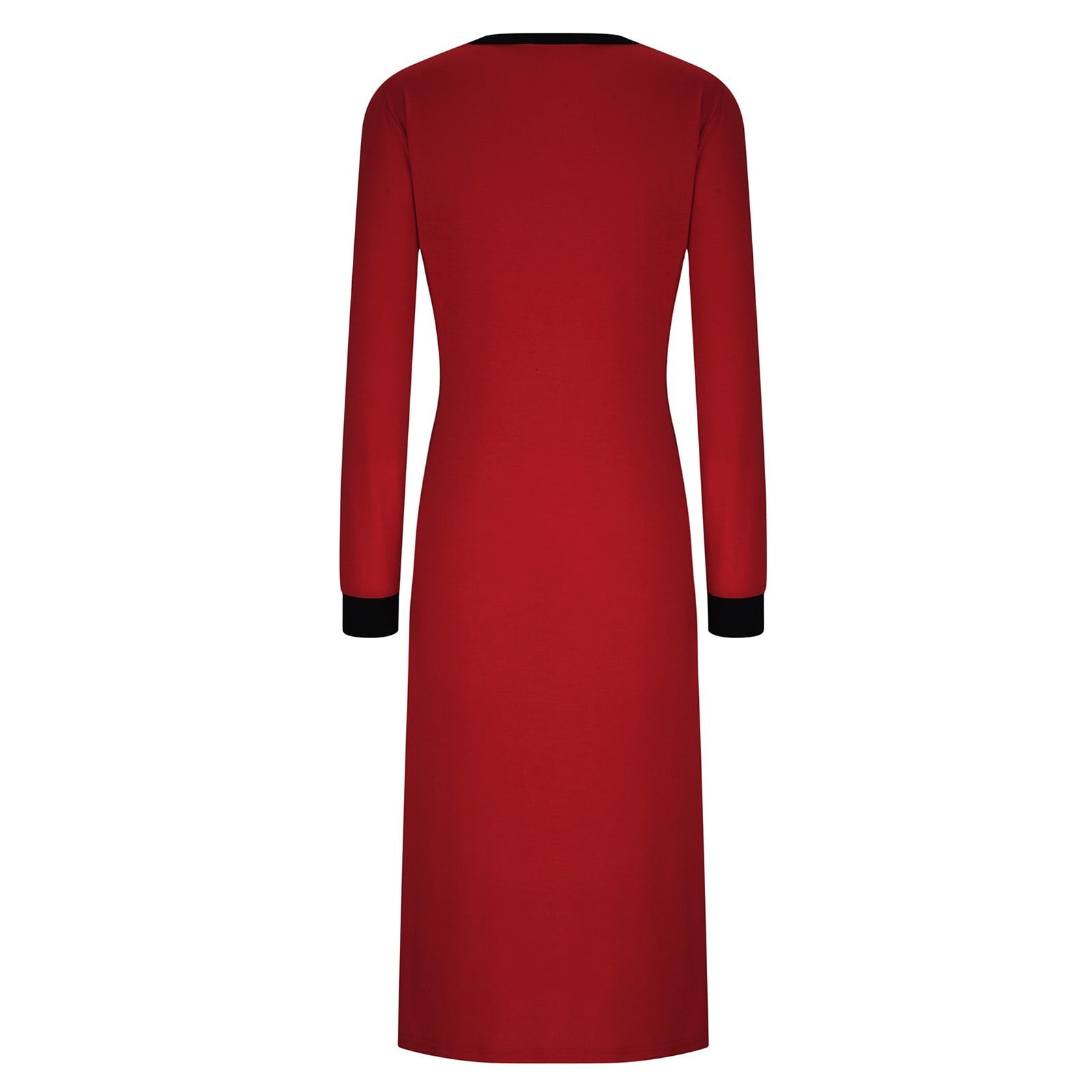 BiZtdJrK Women's Nightshirt Long Sleeve Nightgown Solid Casual V Neck Sleepwear Full Length Pajama Dress with Pockets Soft Loungewear Red L