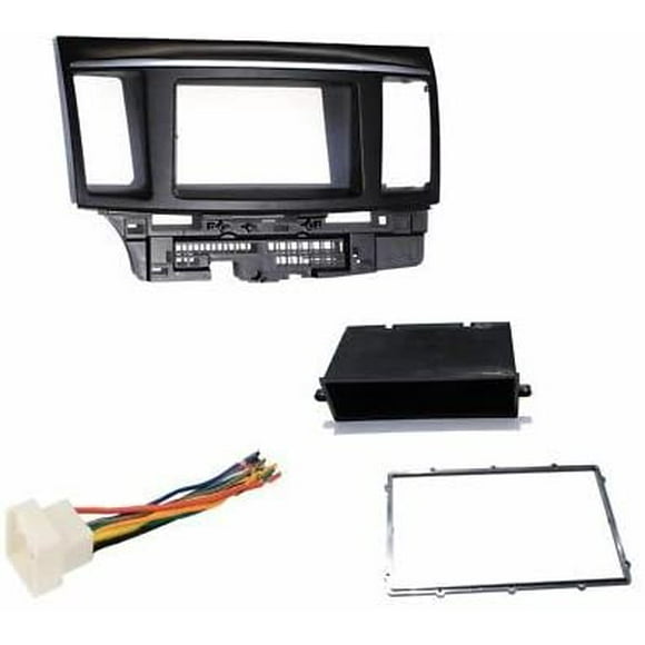 Aftermarket Radio Stereo Double Din Dash Installation Install Kit + Wire Harness Compatible with Mitsubishi Lancer/Lancer Evolution (2007-2017)