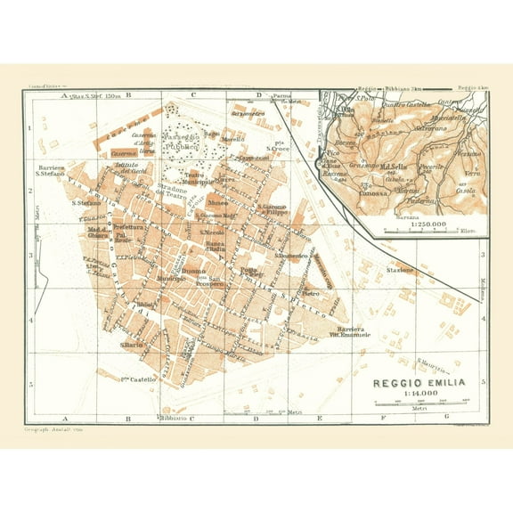 Historic Map - Reggio Emilia Italy - Bertarelli 1914 - Vintage Wall Art