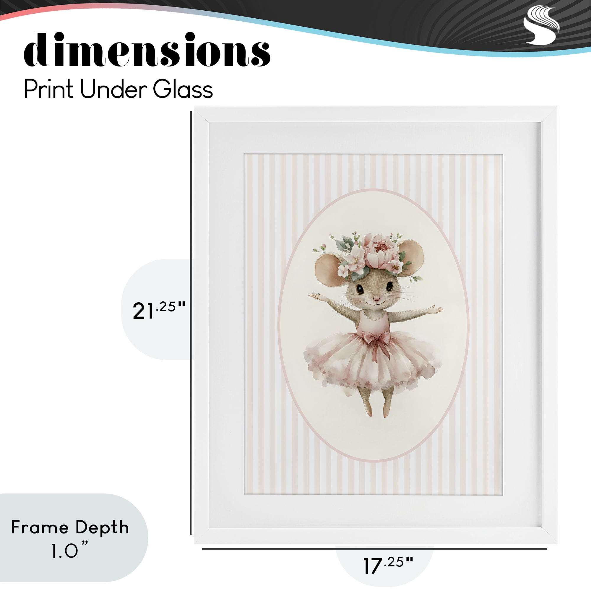 Stupell Industries Nursery Ballerina Mouse Striped White Framed Print Under Glass, design by LSR Design Studio