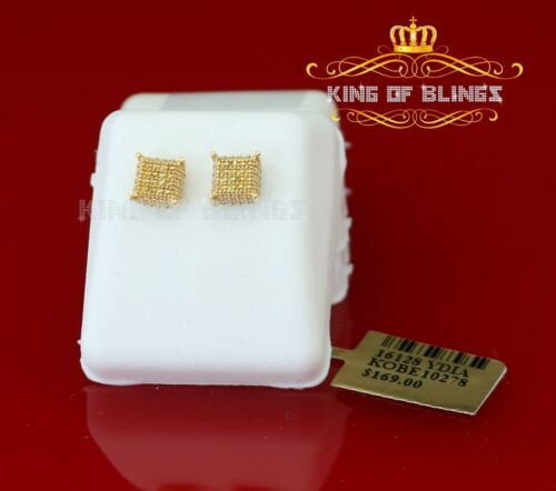 King of Bling's 0.05ct Diamond 925 Sterling Silver Yellow Stud Women / Men Square Stud Earrings