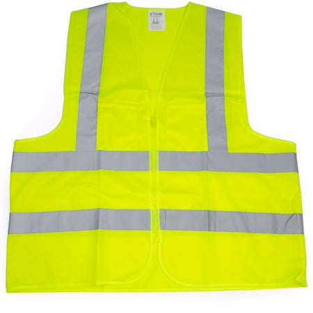 2 Pockets High Visibility Neon Green Front Zipper Safety Vest with Reflective Strips ANSI ISEA,