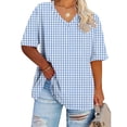 thumbnail image 2 of Puyaiuu New Tops for Women Trendy Fashion V-Neck 3/4 Sleeve Blouses & Shirts Square Lightweight T-Shirts Womens Plus Womens T-Shirts Plus Size, 2 of 5
