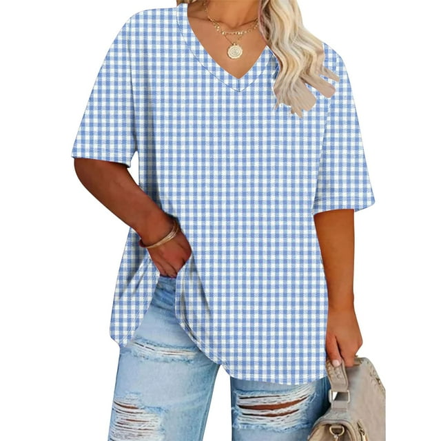 Fiudx Ofertas Flash Artículos En Oferta Camiseta Deportiva de Verano Estampada de Manga Corta con Cuello En V de Gran Tamaño para Mujer