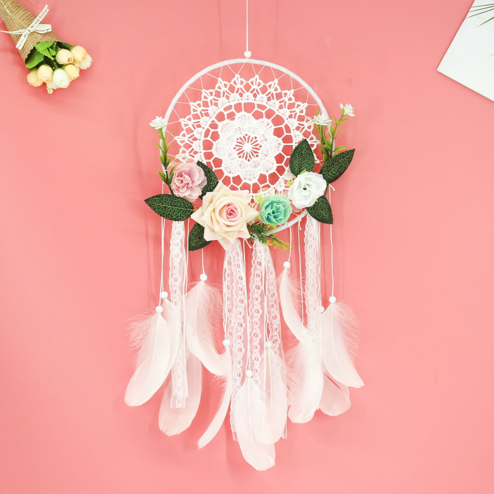 Handmade Heart Dream Catcher with Feather Wall Car Home Hanging Decor Ornament 