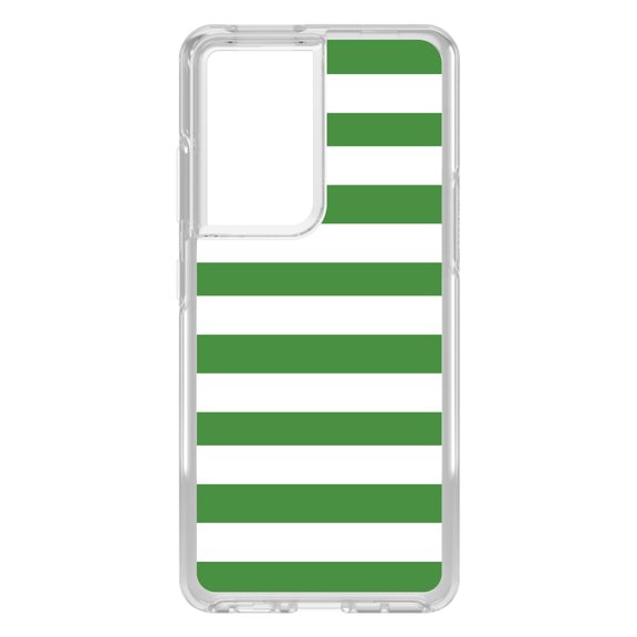 DistinctInk Clear Shockproof Hybrid Case for Galaxy S21 ULTRA 5G (6.8" Screen) - TPU Bumper, Acrylic Back, Tempered Glass Screen Protector - Green & White Bold Horizontal Stripes