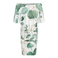 thumbnail image 5 of Watercolor Drawing Eucalyptus Leaves Women's Off The Shoulder Ruffles Summer Wedding Guest Loose Casual Party Beach Dress, 5 of 9