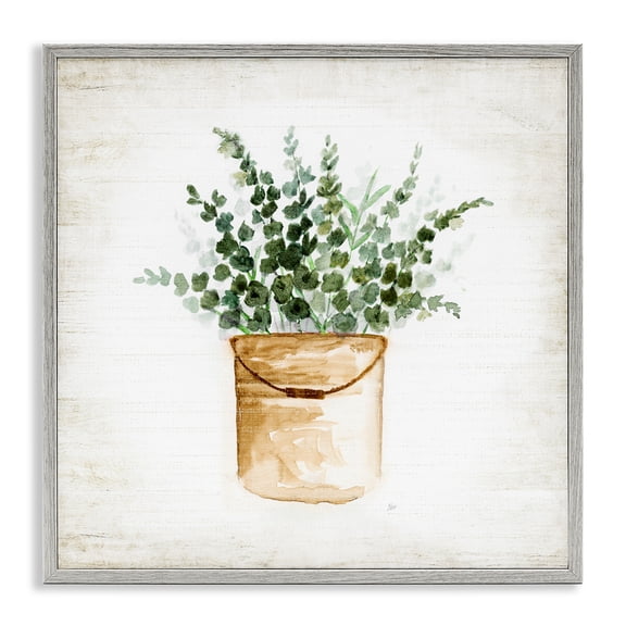 Stupell Industries Cottage Rustic Eucalyptus Planter Gray Framed Giclee Art, 12 x 12, by Nan