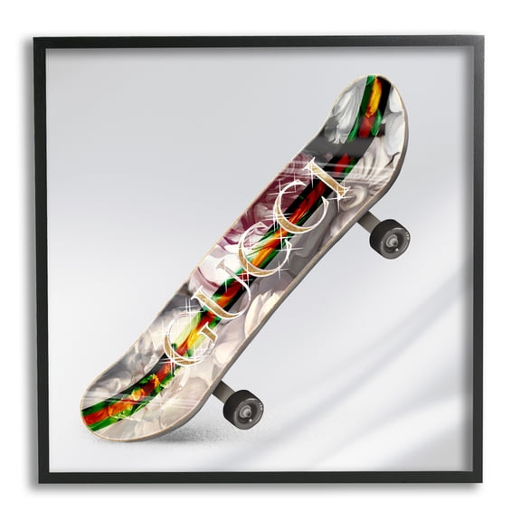 Stupell Industries Upscale Fashion Patterned Skateboard Dazzling Glam Design Graphic Art Black Framed Art Print Wall Art, Design by Ziwei Li