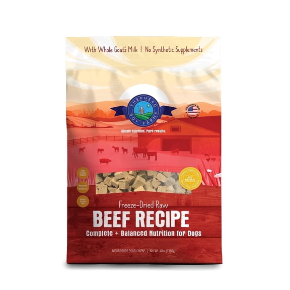 Shepherd Boy Farms Freeze Dried Raw Dog Food, Beef Recipe, All Natural, No Synthetics, Made in USA with Goat's Milk & Organic Produce, High Protein, Complete Meal (48oz)