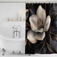 thumbnail image 2 of Black Gold Flower Shower Curtain Set - 48" x 72" Washable Bathtub Curtain with 12 Hooks, Gradient Luxurious Floral Botanical Waterproof Fabric Stall Shower Curtains for Bathroom/Bathtub Décor, 2 of 6