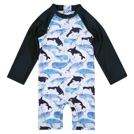 

Swimsuits Set for Boys Long Sleeve Cartoon Dolphin Prints Beach Onesie Kids Swimsuits