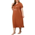 thumbnail image 4 of Agnes Orinda Women's Plus Size Nightgowns Crew Neck Short Sleeves Sleep Dress Cats Print Pajamas Lounge Home with Pocket 4X Caramel, 4 of 6