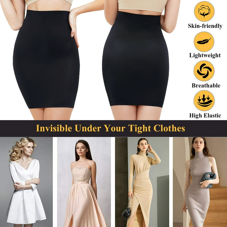 Cheap Women High Waist Half Slips for Under Dresses Tummy Control Dress  Seamless Slip Slimming Body Shaper