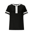 thumbnail image 6 of Fesfesfes Women's Summer T-Shirt Leisure Short Sleeve Contrast Stripe Collar Cuffs V-neck Tops Trendy Breathable Daily Wearing Blouses(Black,L), 6 of 8