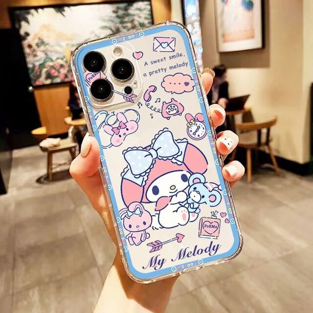 Sanrio Hello Kitty Melody For Apple iPhone 15 14 13 12 11 XS XR X 8 7 SE Pro Max Plus Mini Transparent Phone Case LXY