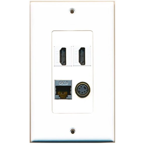RiteAV - 2 Port HDMI 1 Port S-Video 1 Port Shielded Cat6 Ethernet Wall Plate Decorative