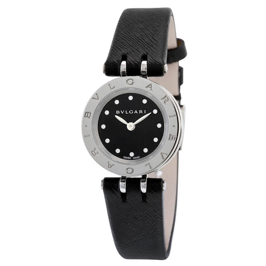 Bvlgari  Black Dial Black Leather Ladies Watch 102179 