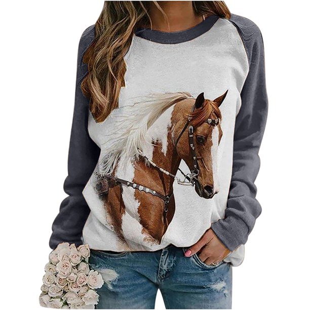 ICHUANYI Liquidación Camiseta holgada estampada a la moda para mujer Blusa de manga larga cuello redondo Tops casuales sudadera con capucha ICHUANYI WER202308251123