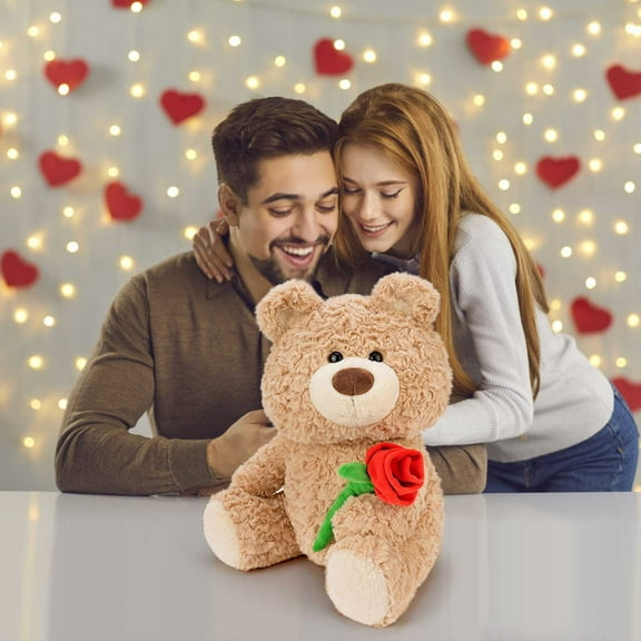 Valentine's Day Hit Rose-Holding Plush Bear Confession-Exclusive Romantic Doll Couple Companion Heartwarming Gift