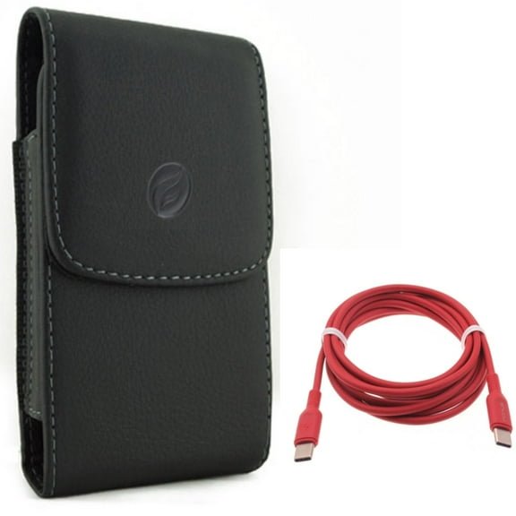 For Galaxy A73 /A23 /A14 /A13 - Case Belt Clip w Red 6ft Long Cable, Leather Holster Cover, USB-C to Type-C PD Fast Charger Cord for Samsung Galaxy A73 /A23 /A14 /A13 5G