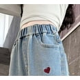 thumbnail image 5 of WAYUTE Girls Denim Pants with Heart Embroidery Fashion Straight Leg Trousers for Toddler and Kids Casual Wide Leg Comfort Soft Bottoms, 5 of 7