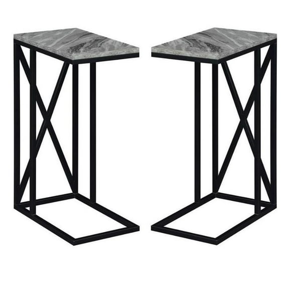 Home Square Tucson C End Table Gray Faux Marble Wood and Black Metal - Set of 2