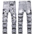 thumbnail image 4 of Luwomo Jeans for Mens Retro Embroidered Slim High Waist Straight Leg Trousers Streetwear Denim Pants, 4 of 7