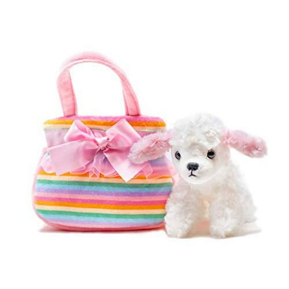 Aurora Fancy Pals Pet Soft Poodle Carrier Purse, Lace Trim, Pink, 8"