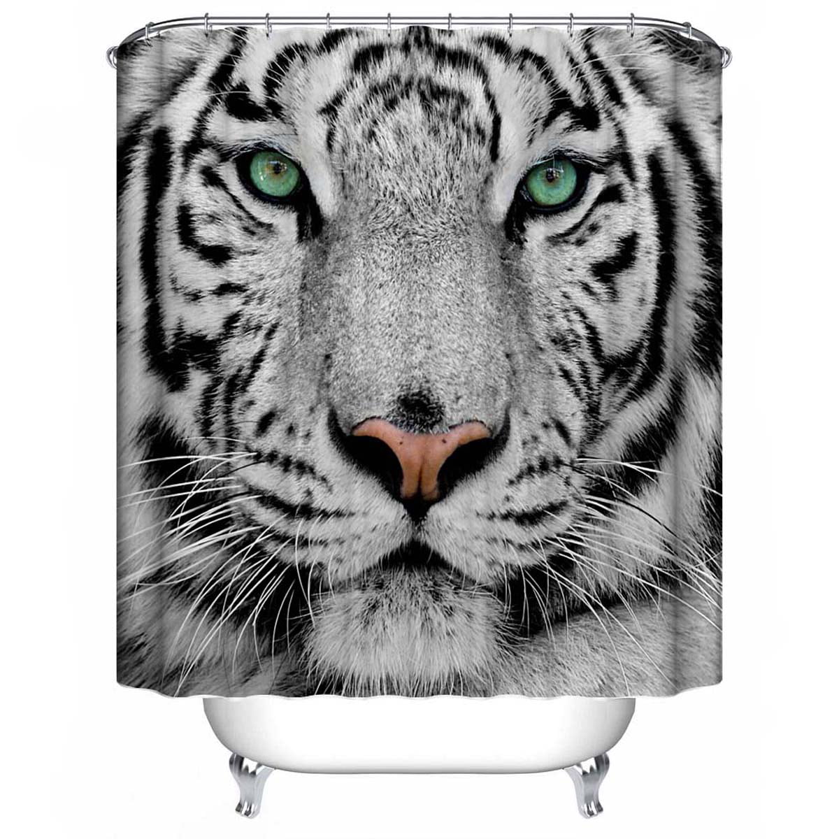 White Siberian Tiger Face Shower Curtain Bathroom Liner Mat Waterproof Fabric 