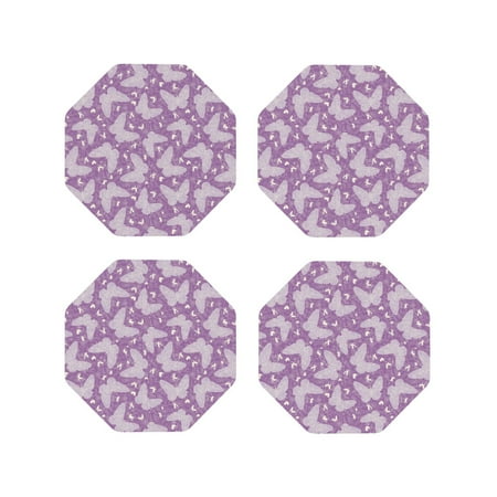 

Matuu Purple Butterflies Floral for Cup Coasters Set of 4 Leather Coasters Desk Coasters for Office Measures 4” x 4”-Octagon