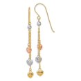 thumbnail image 4 of 14K Tri Color Gold Tri-color Diamond Cut Triple Heart Dangle Shepherd Hook Earrings, 4 of 5