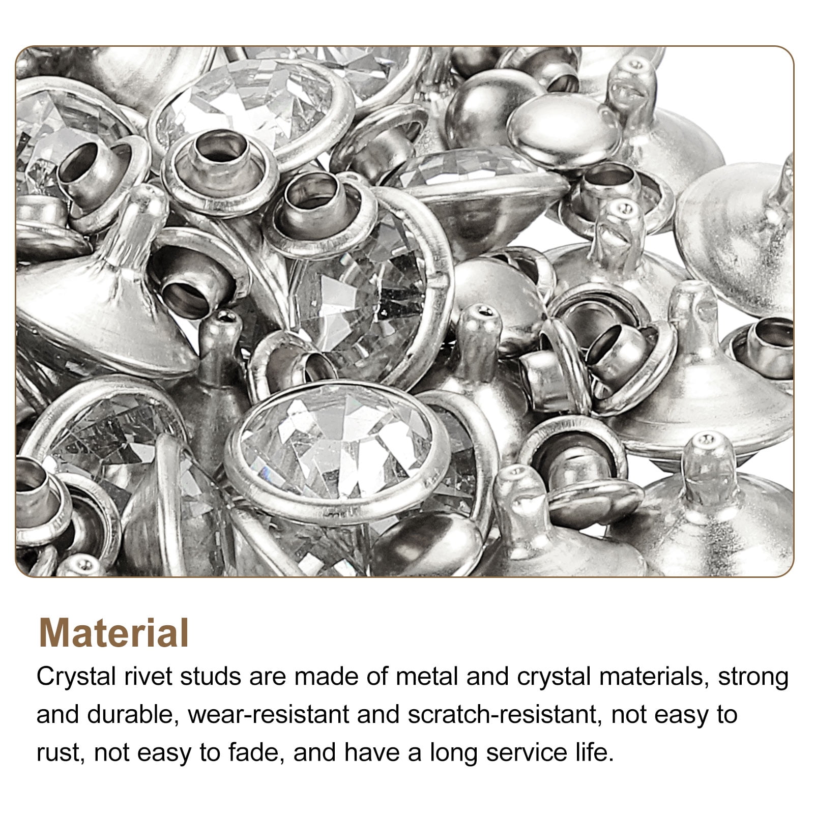200Pack Silver Rhinestone Rivets, 11.5mm/0.45" Leathercraft Rivets Crystal Rivets for DIY Leather Craft Making