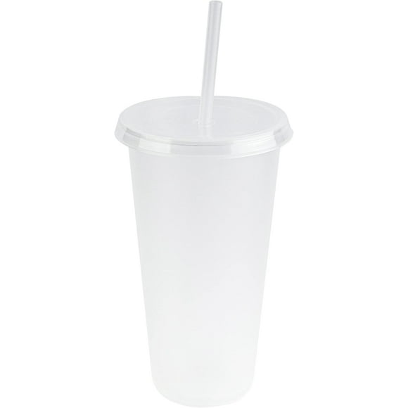 Vasos de plástico con tapa y popote Atmos Homeware Vaso reusable tipo termo 24 Oz Paquete de 10 color Transparente
