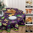 thumbnail image 4 of Mardi Gras Tablecloth Round 60 Inch Carnival Fleur De Lis Mask Table Cloth Circular Purple Table Cover Washable Wipeable Reusable Polyester Tabletop for Dining Kitchen Holiday Party Decor, 4 of 7