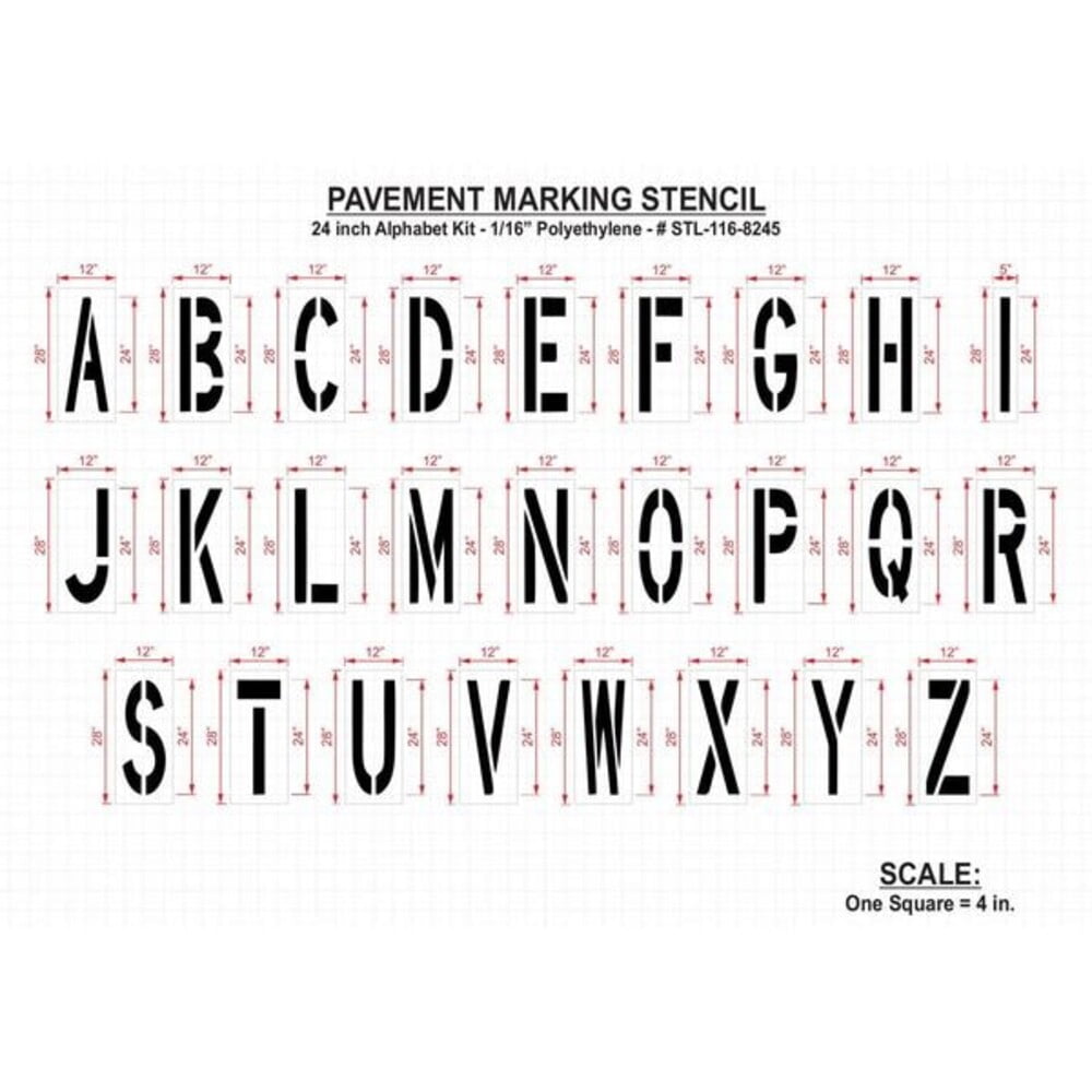 Rae Pavement Stencil,24 in,Alphabet Kit,1/16, STL-116-8245 STL-116-8245