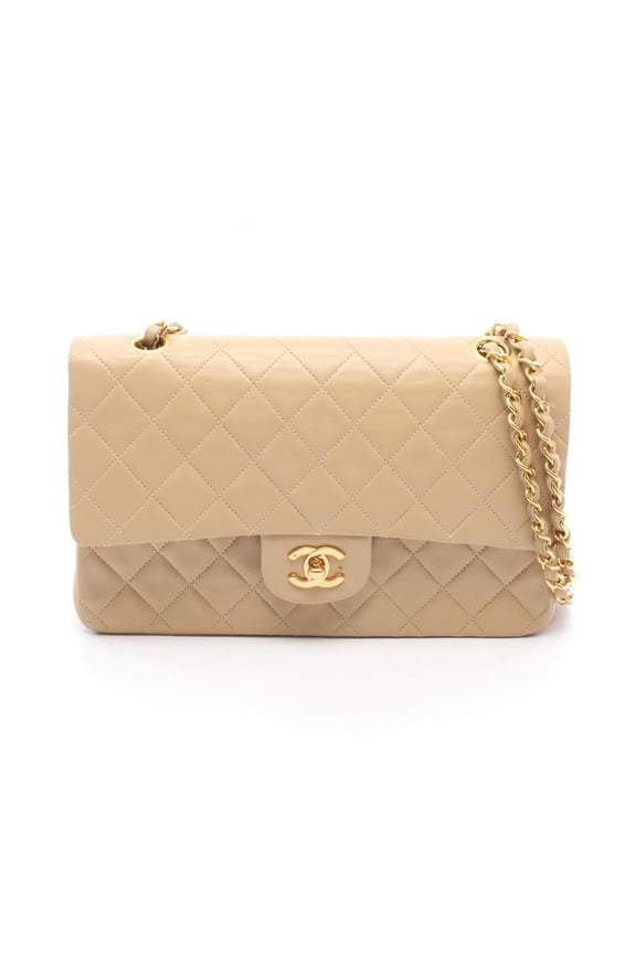 Pre-Owned Chanel Matelass Double Flap Shoulder Bag/Handbag, Lambskin Leather, Women's, Beige